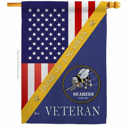 GUARDERIA 28 x 40 in. Home of Seabees House Flag with Armed Forces Navy Double-Sided Vertical Flags  Banner GU3872988
